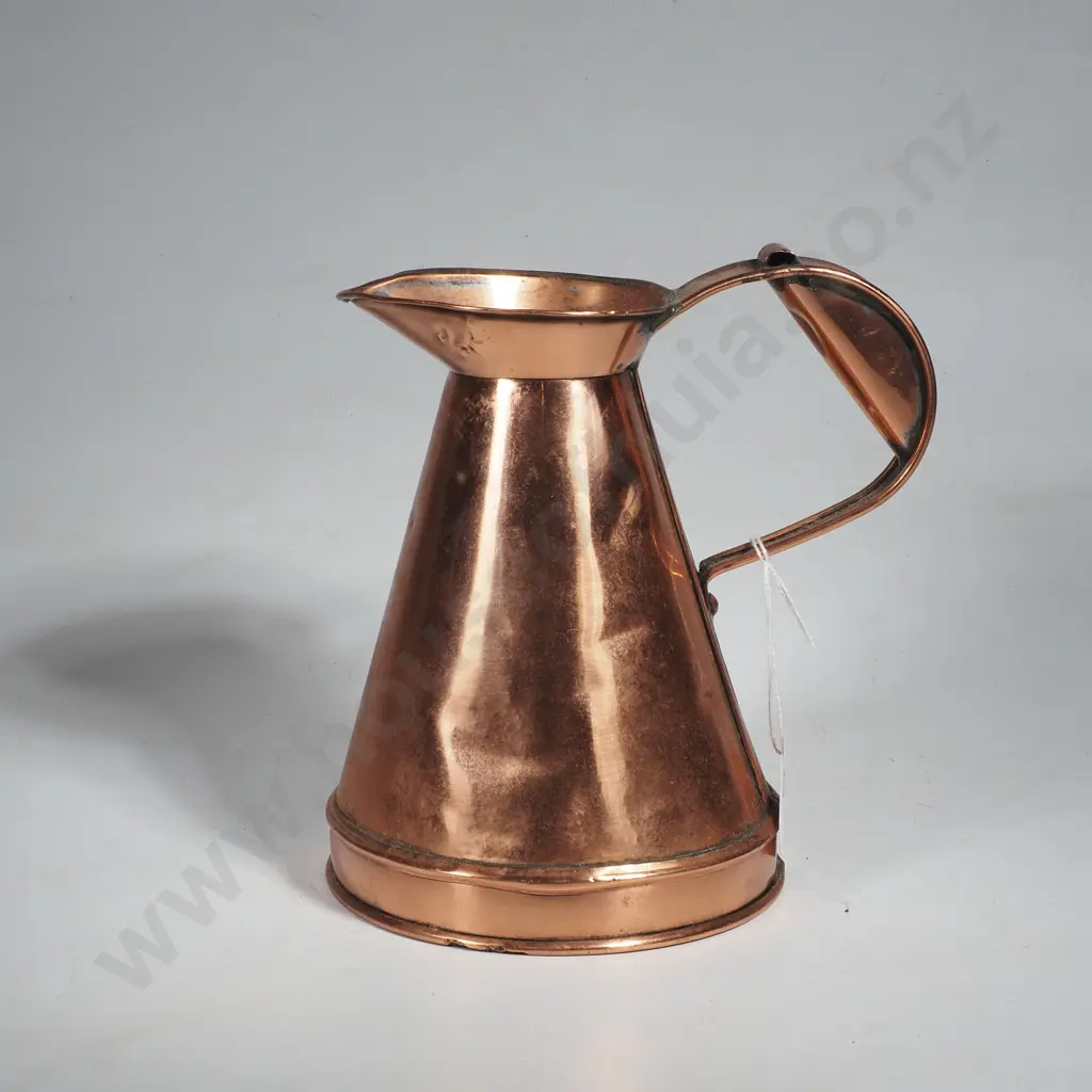 Vintage Tapered Copper Pitcher w Riveted Handle as Used in British Pubs w Stamp on Spout Indicating 1/5 Gallon Image 1++