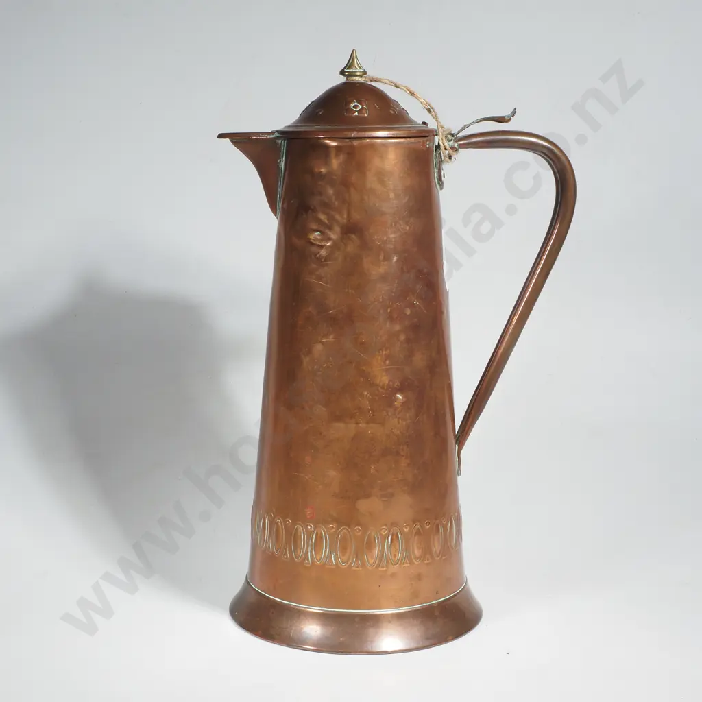 Antique Art Nouveau Solid Copper Tall Lidded Jug - J. Sankey & Co, England a/f Image 1++