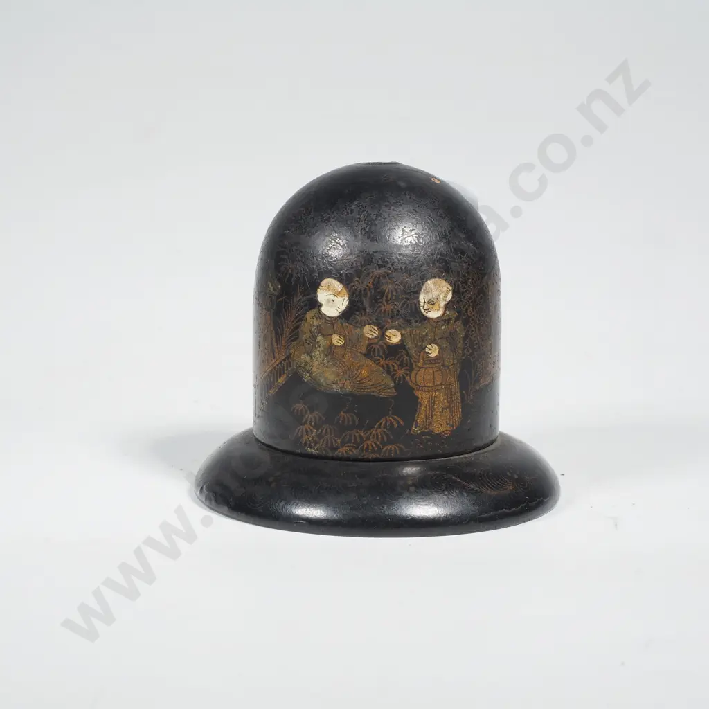 Victorian Papier Mache Chinoiserie Lacquered Match Safe & Striker  w Small Aperture on Top for a Match Image 1++