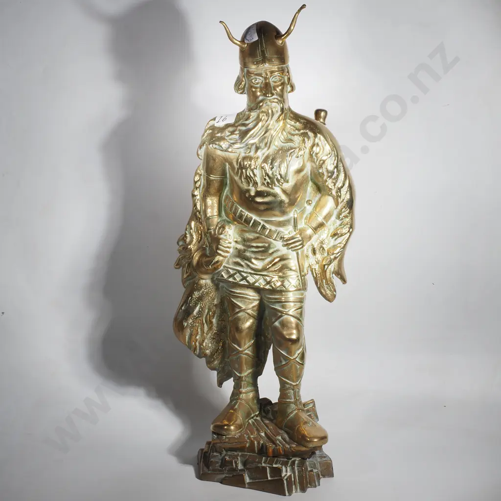 Brass Fireside Companion in the Form of a Viking w Poker & Brush Image 1++
