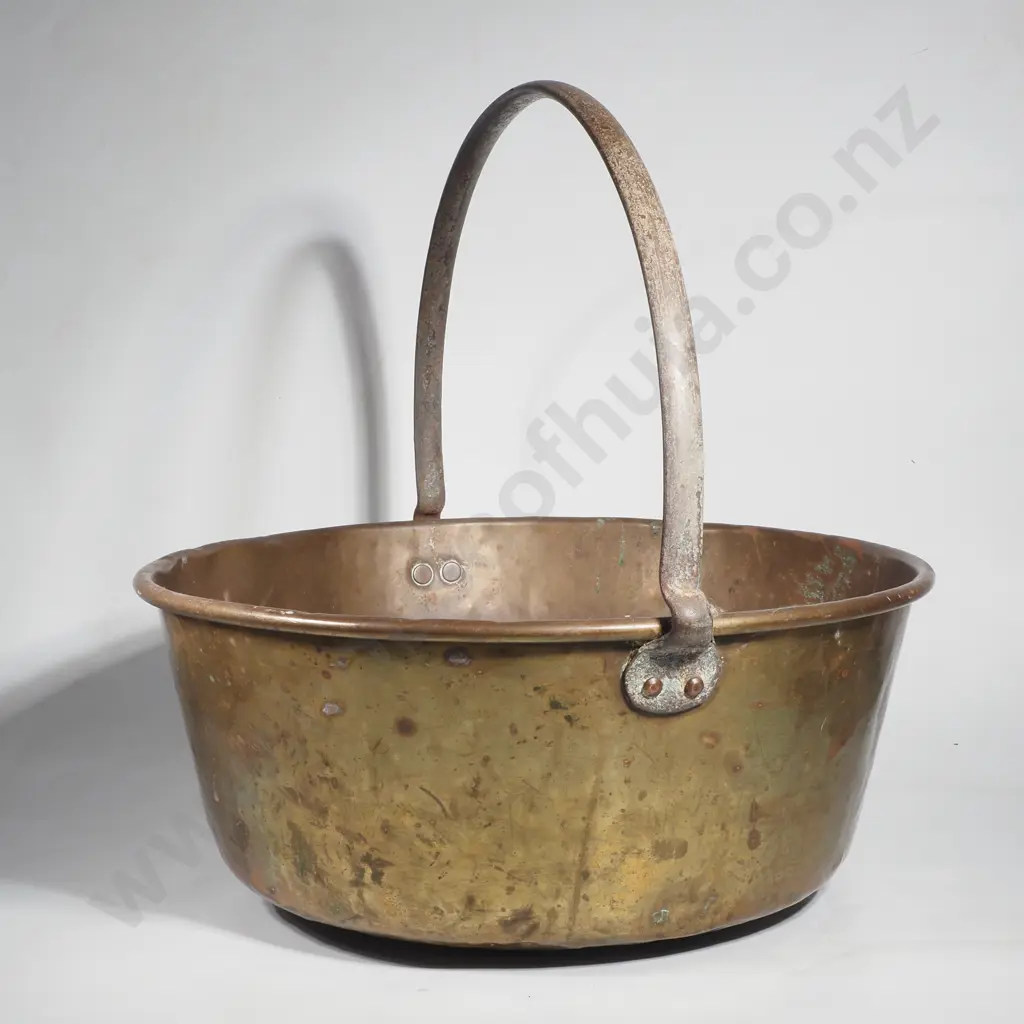 Antique Brass Preserving Pan w Iron Handle Image 1++