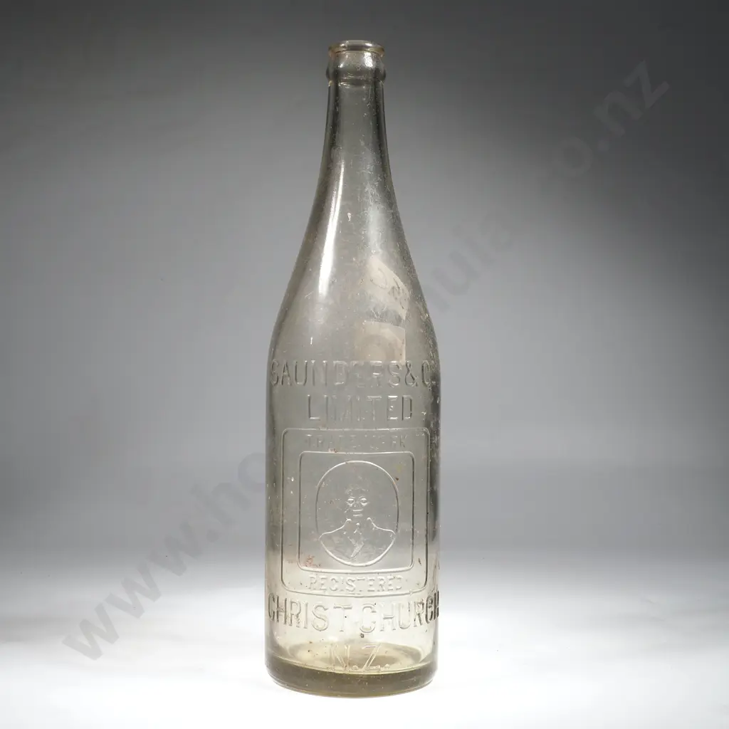 Antique Glass Crown Seal Aerated Water & Cordial Bottle Manufactured for Saunders & Co in Christchurch NZ Image 1++