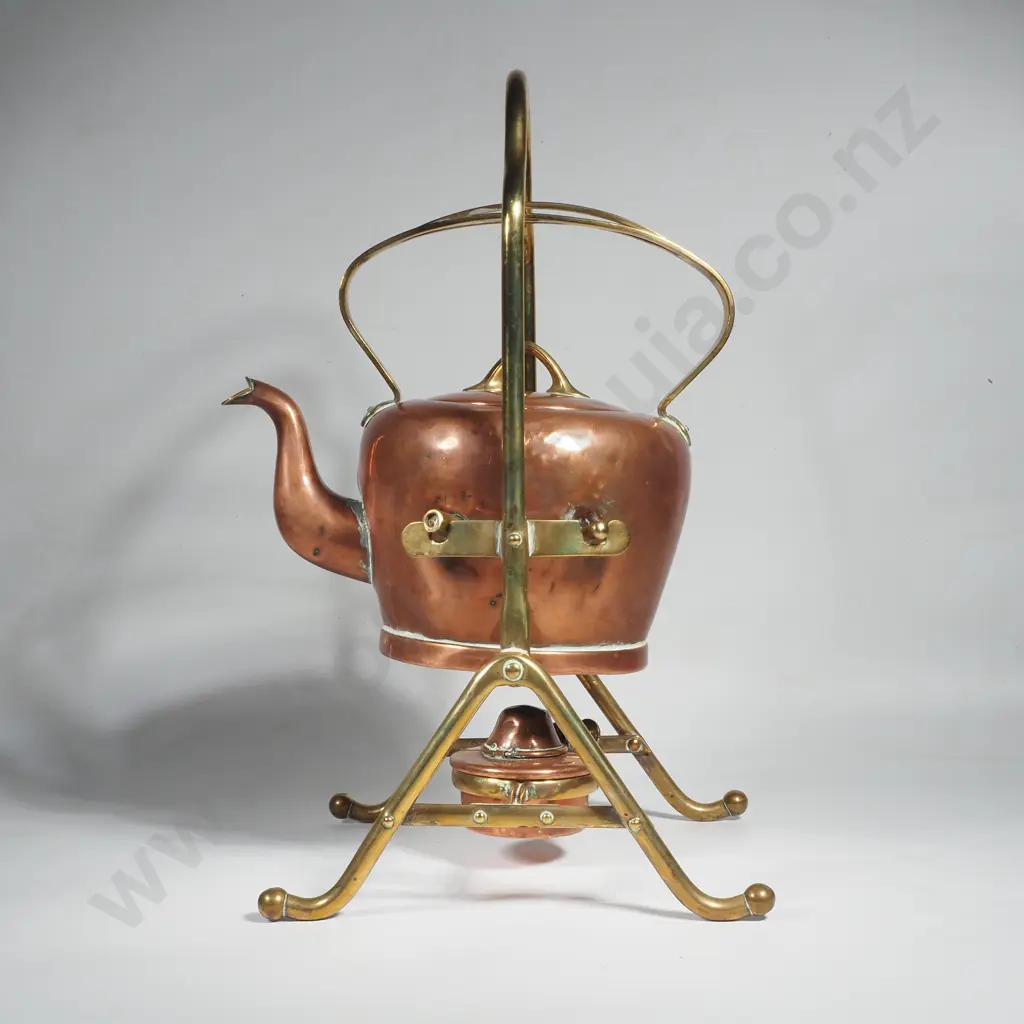 Art Nouveau (Jugenstil) Gebruder Bing  Copper & Brass Spirit Kettle on Stand w Original Burner Image 1++