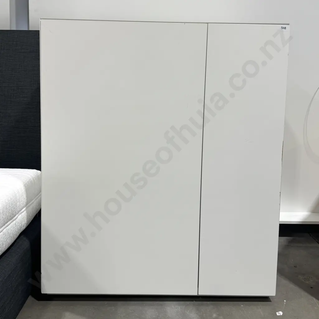 White Laminate Storage Cabinet/Wardrobe  w Two Doors of Unequal Length Image 1++