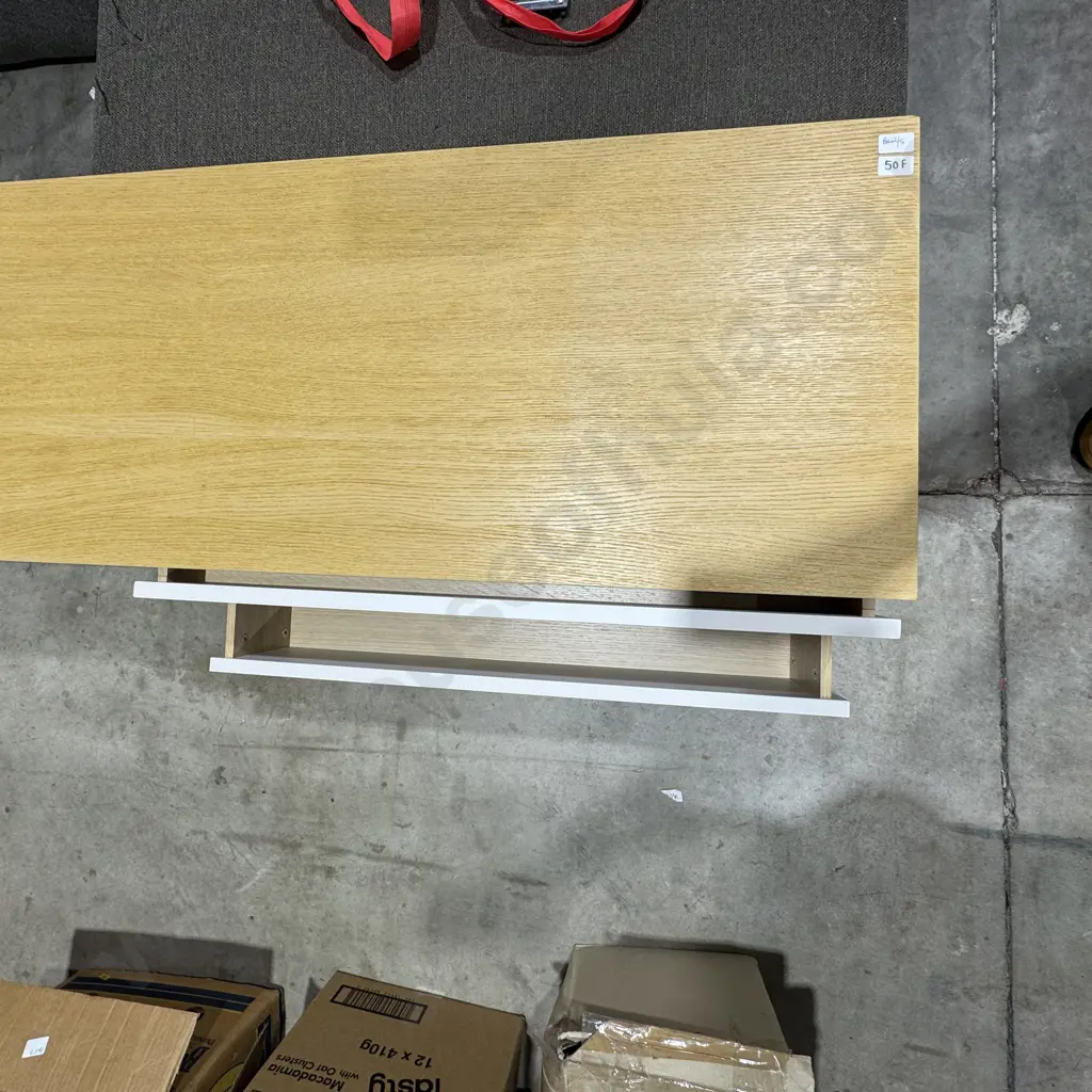Modern Entertainment Console in Light  Oak w White Drawers & Cabinet Image 1++