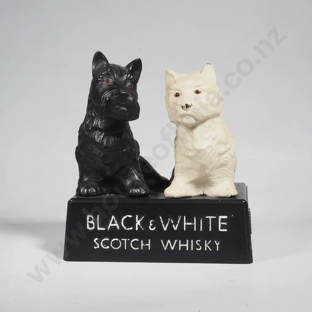 Buchanans Black & White Whisky  Plastic Advertising Display w West Highland Terriers on a Black Stand Image 1++