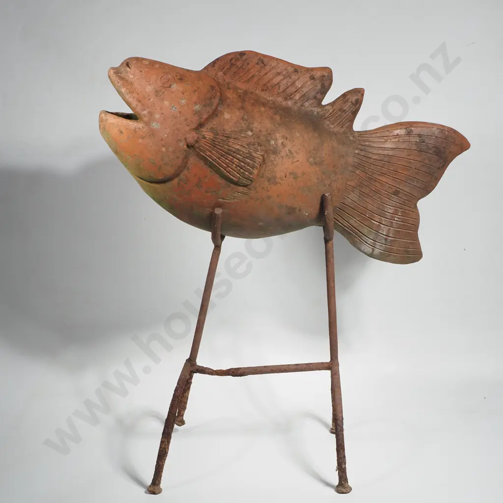 Terracotta Clay Fish garden Ornament on Metal Stand Image 1++