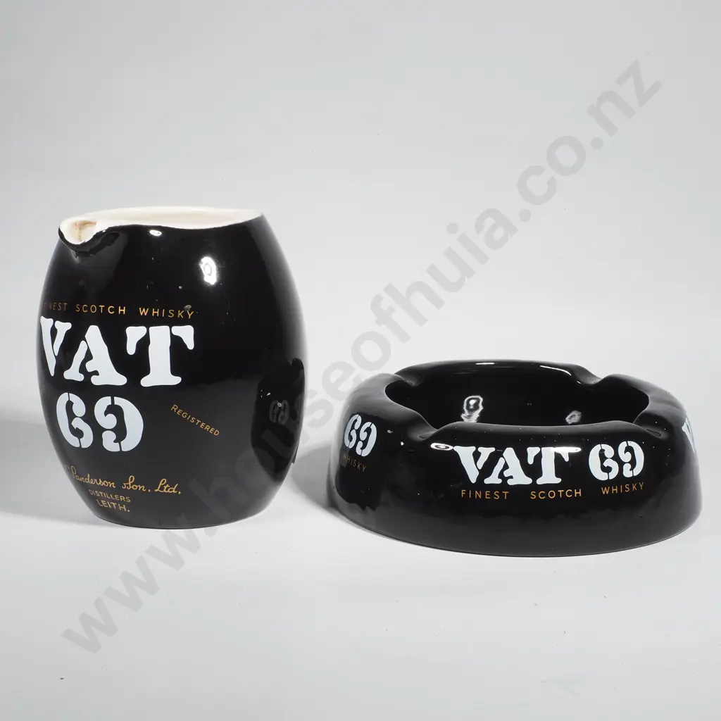Vat 69 Black Adverting Whisky Jug & Large Round Ashtray Image 1++