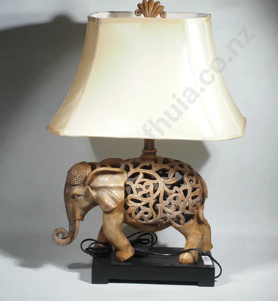 Large Reticulated Resin Elephant Lamp Image 1++