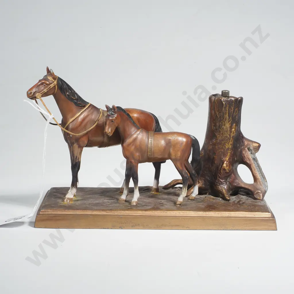 Vintage Spelter Match Striker Featuring a Mare & Foal By Tree Image 1++