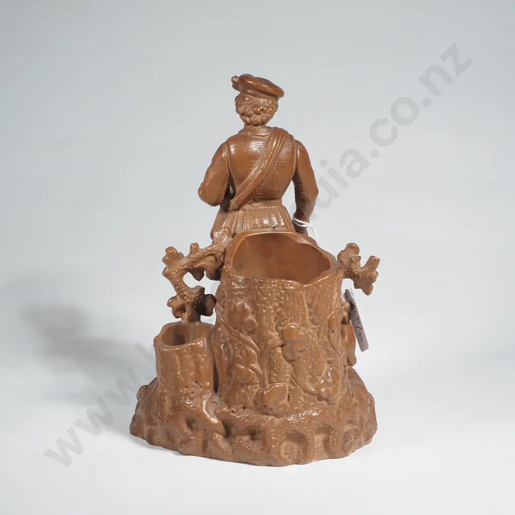 Terracotta Spill Holder in the form of  a Scotsman in Kilt w Gundog & Gun, Marked HB & 140 Image 1++