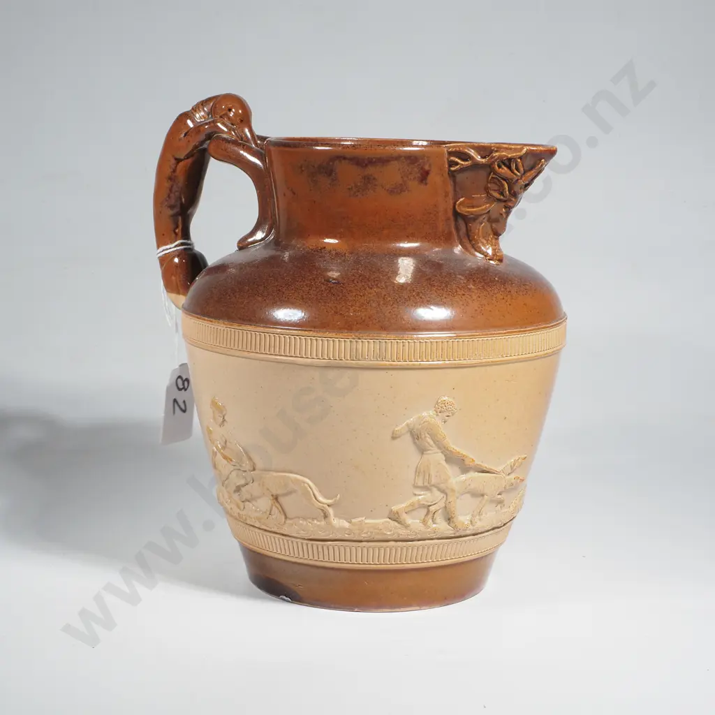 Doulton Lambeth two Tone  Hunting Jug w Figural Dog Handle Image 1++