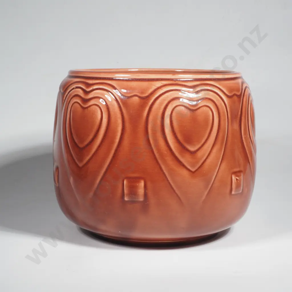 Vintage Memphis Jardinere w Stylised Heart Designs on a Brown/Purple Glaze Image 1++