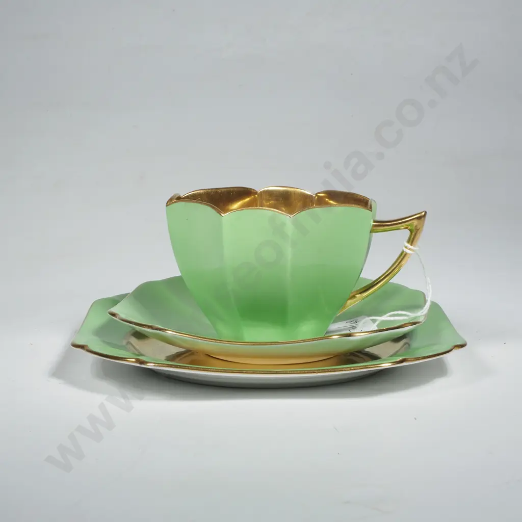 Shelley Queen Anne Art Deco  Green & Gold Trio Image 1++