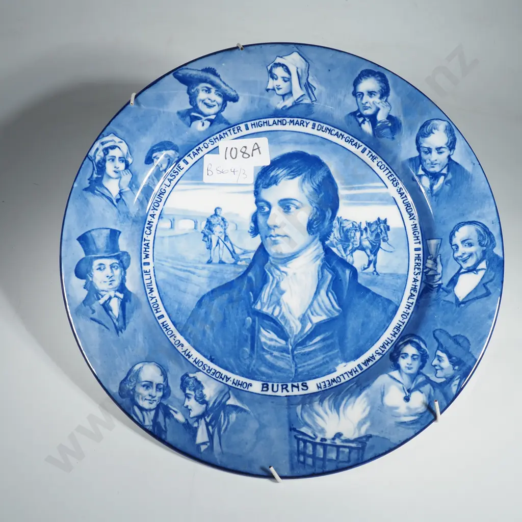 Vintage Royal Doulton Blue & White Robbie Burns Cabinet Plate Image 1++