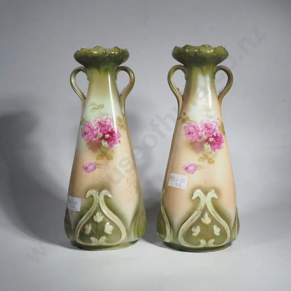 Pair of English Art Nouveau Vases Circa 1900 A/F Image 1++