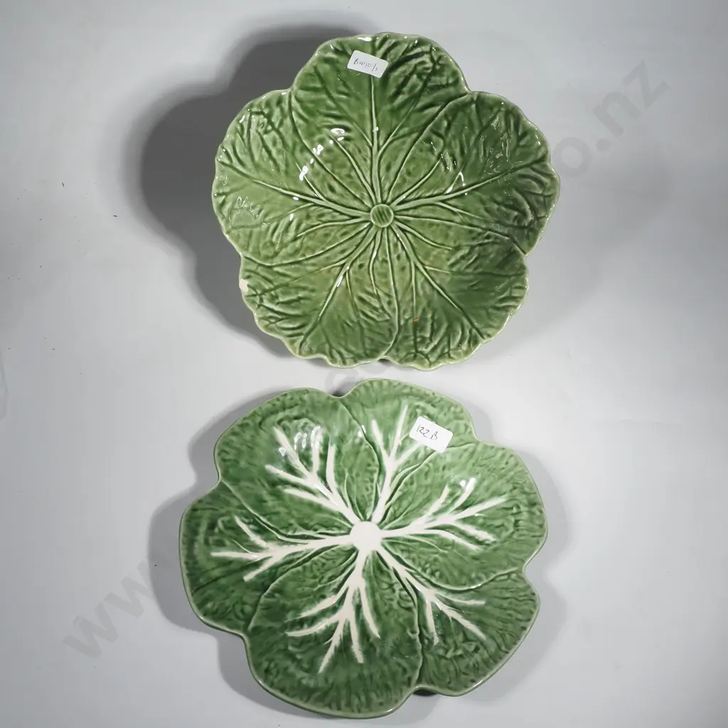 Portuguese Majolica Shell Shaped Dish & a Cabbage Shaped Leaf Bowl Image 1++