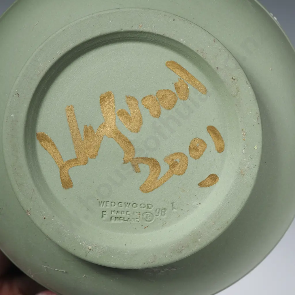 Vintage Wedgwood Green Jasperware Jug w Neoclassical Relief Figures Image 1++