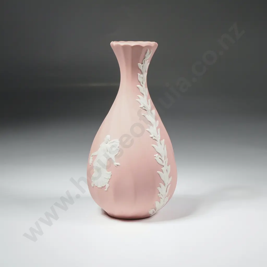 Vintage Wedgwood Pink Jasperware "Dancing Hours' Swirl Vase w Neoclassical Relief Detailing Image 1++
