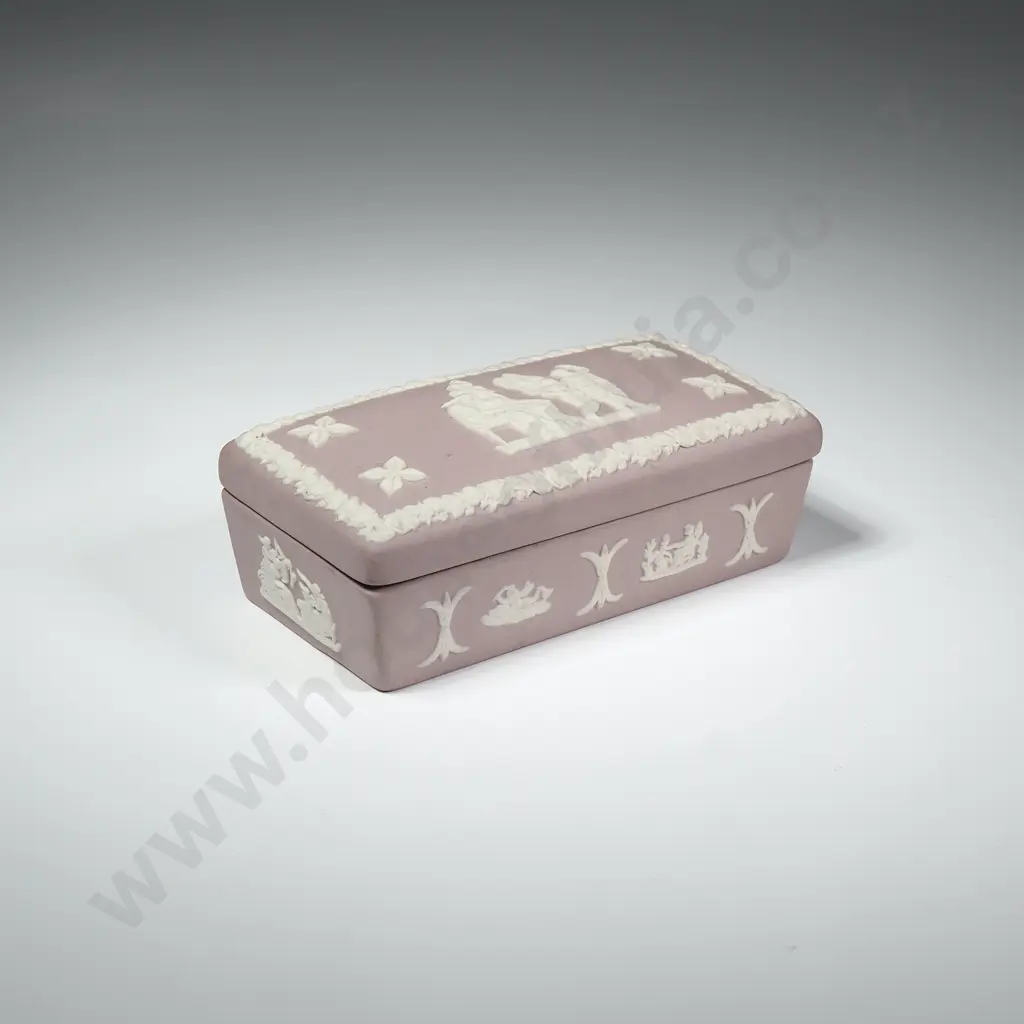 Lilac Wedgwood Rectangular Trinket Box w Neoclassical Figures in Bas Relief Image 1++