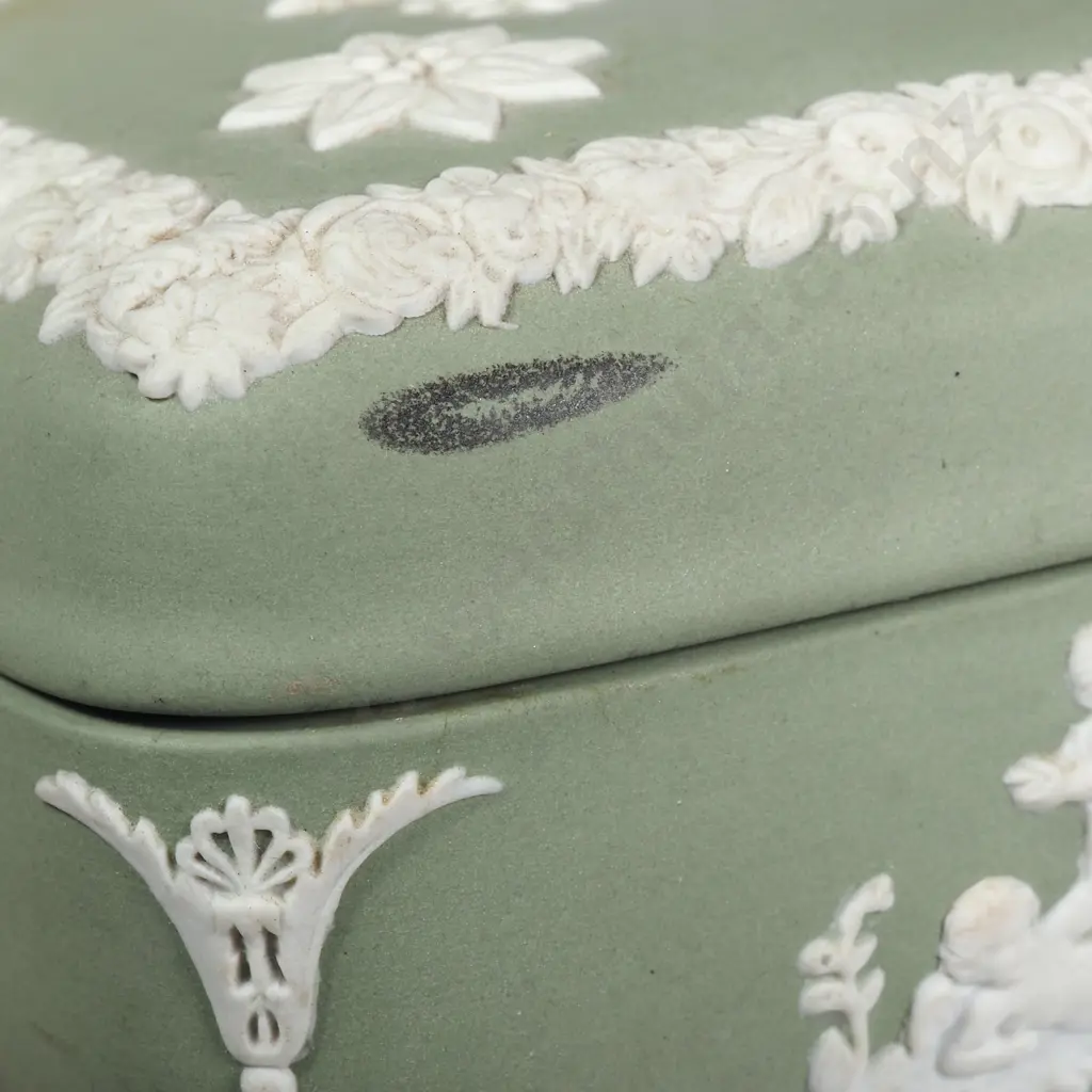 Green Wedgwood Square Trinket Box Featuring Classical Figures in Bas Relief Image 1++