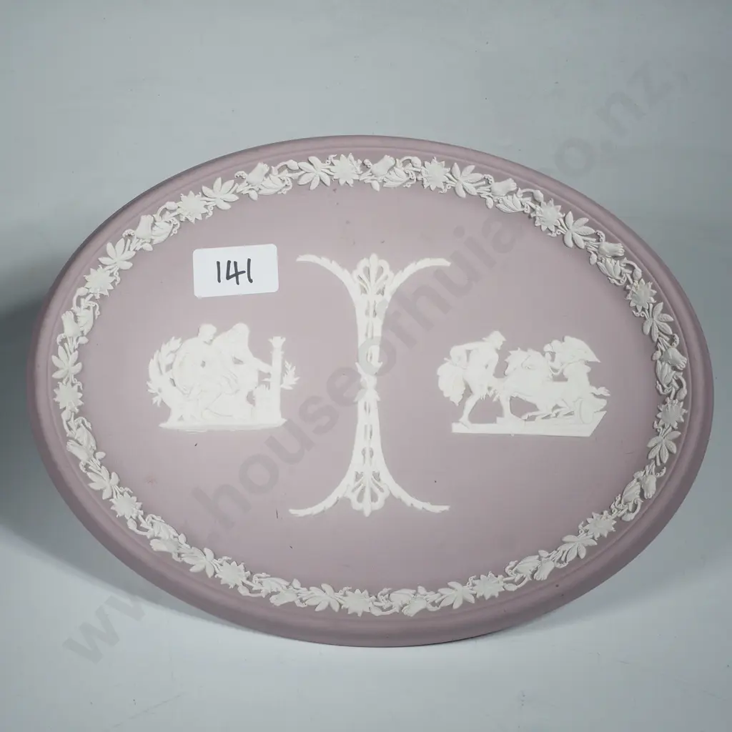 Vintage Wedgwood Lilac  Oval Jasperware Tray w Neoclassical Bas Relief Cameos Image 1++