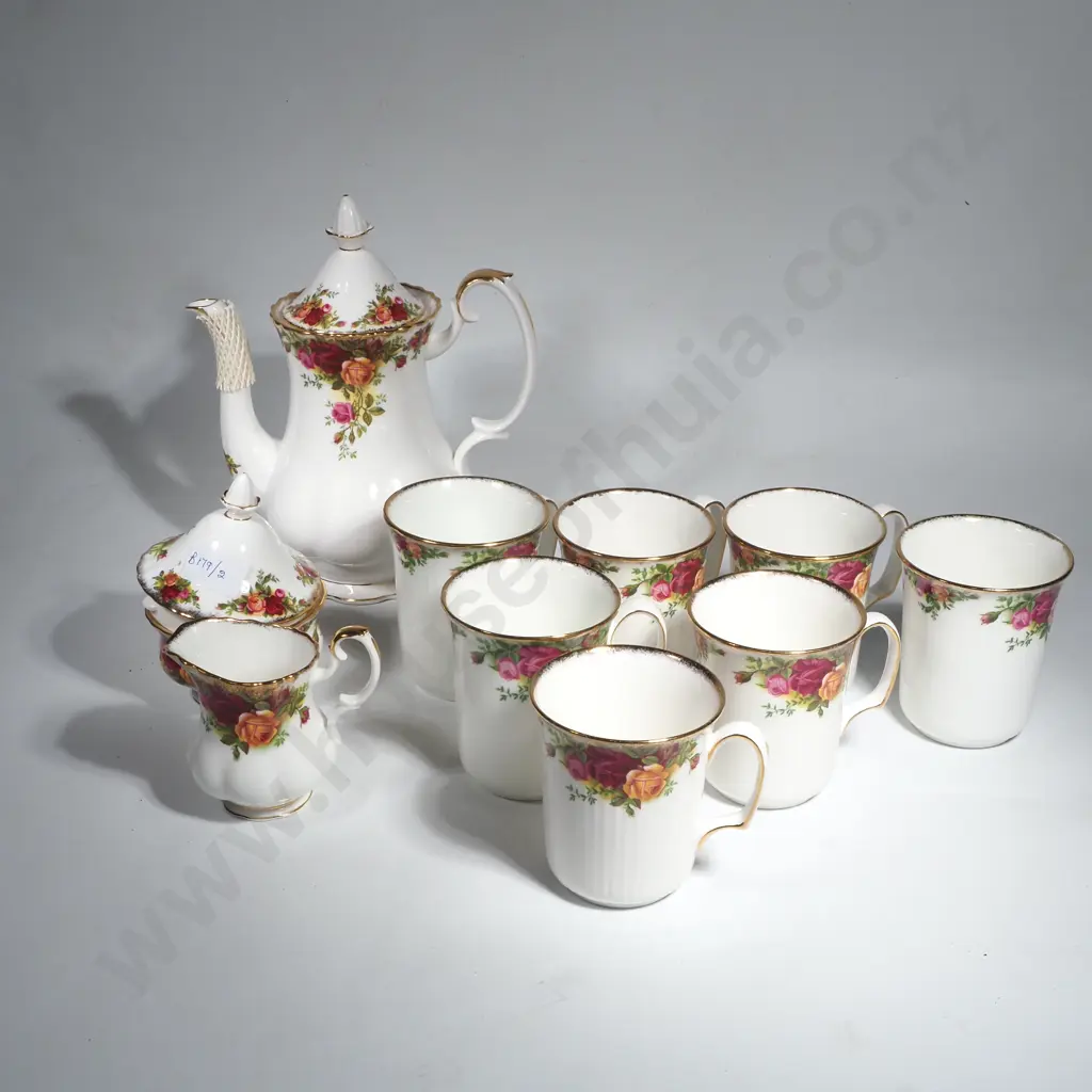 Royal Albert 'Old Country Roses' Coffee Set Comprising Coffee Pot, Sugar Bowl, Cream Jug & Six Coffee Mugs Image 1++