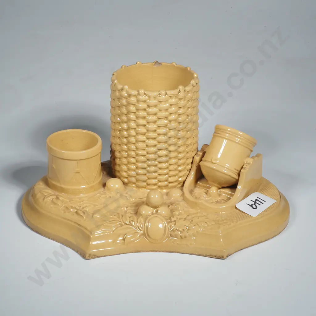 19th Century Majolica Yellow Ware Table Scape Smoking Set Depicting a Harvest Theme by Anton Tschinkel Image 1++