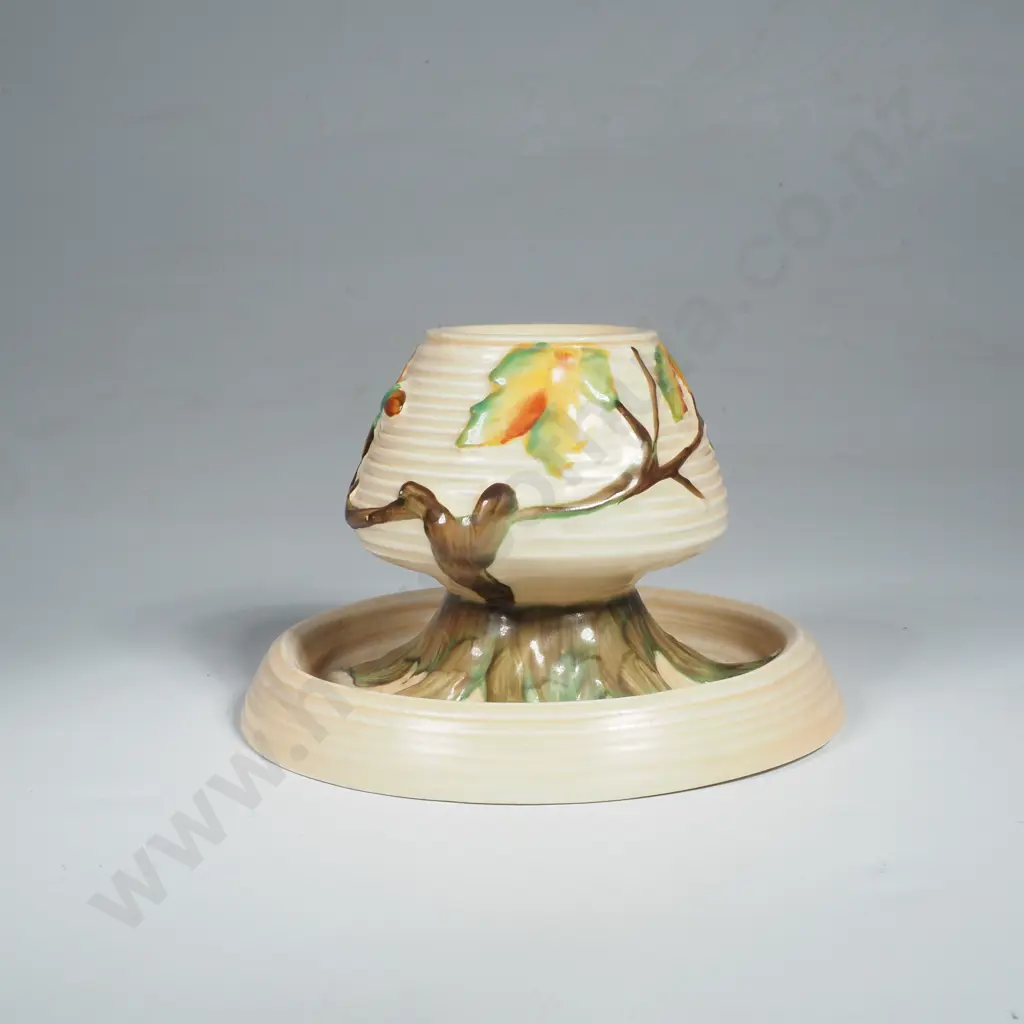 Carlton Ware Art Deco Pottery Match Striker in the 'Day Oak' Pattern w Ribbed Body & Oak Leaves Image 1++