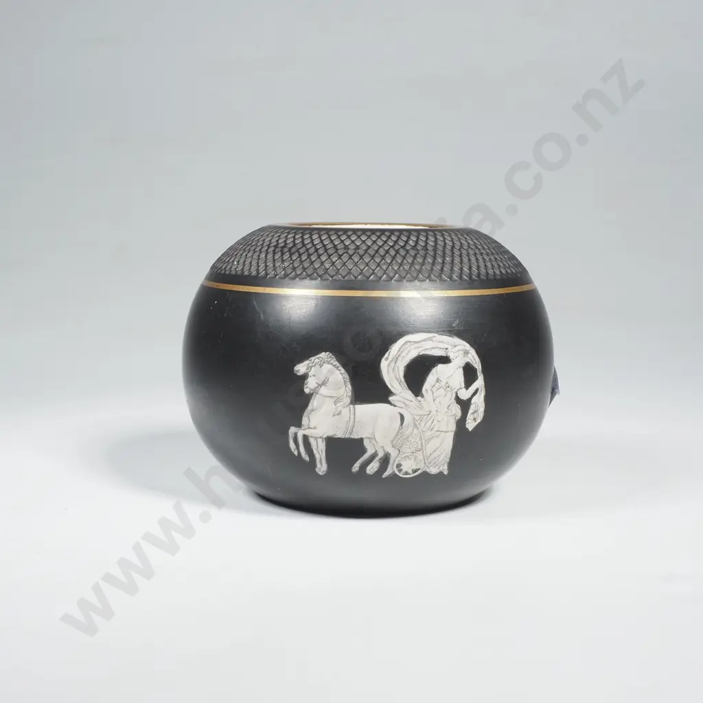 F&R Pratt & Co Ceramic Match Striker & Holder in the 'Old Greek' Pattern w Matt Black Body & Neoclassical Figures Image 1++
