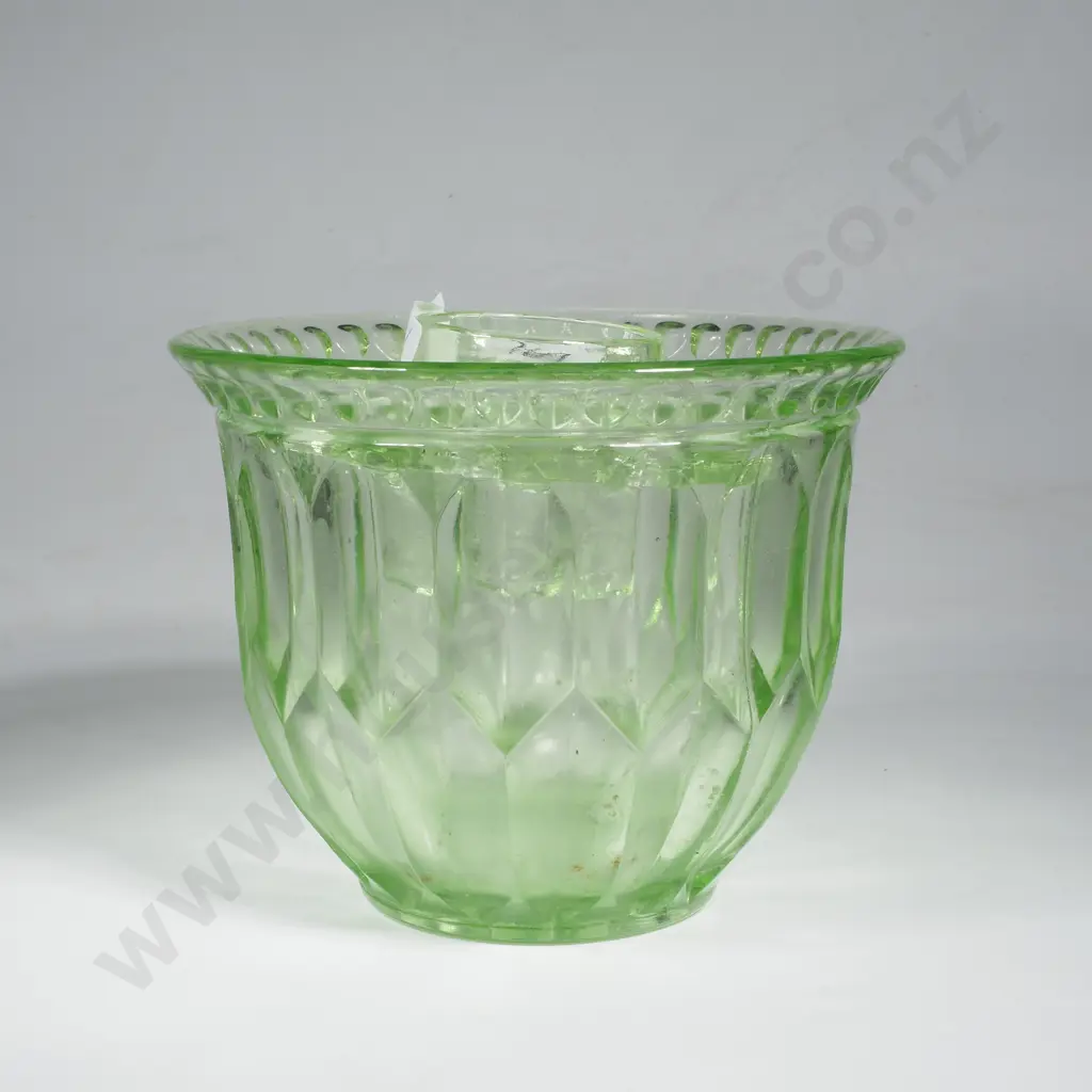 Art Deco Pressed Glass Vase w Flower Frog - Crown Crystal Australia Image 1++
