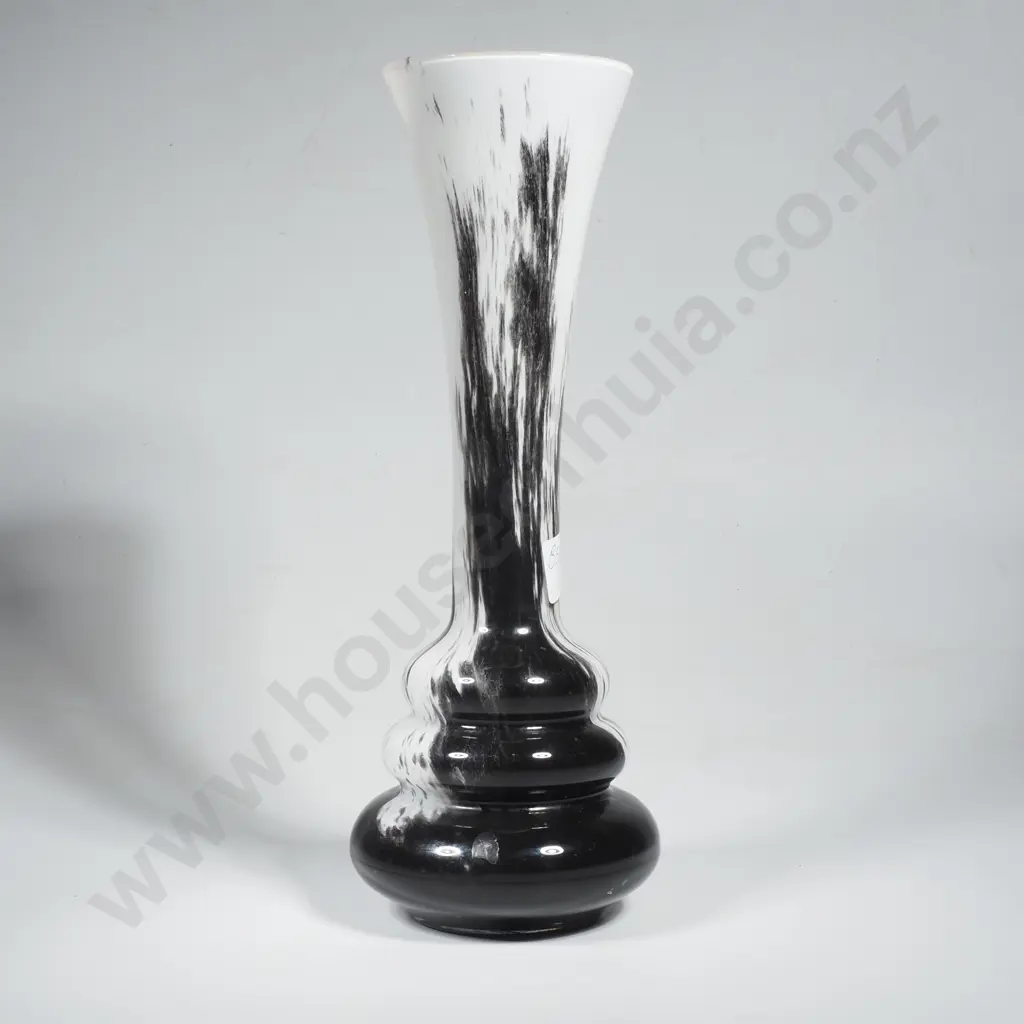 Vintage Italian Black & White Glass Hoop Vase Image 1++