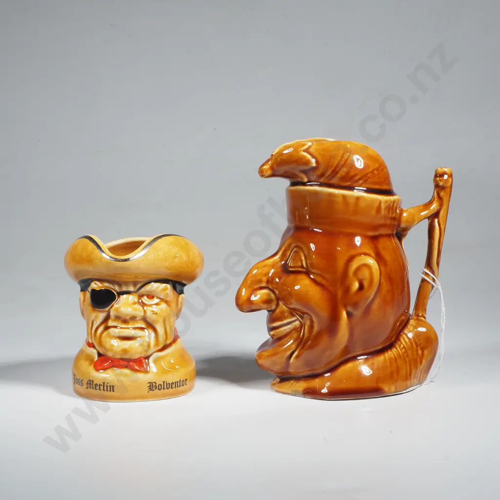Falcon Ware Character Jug Mr Punch Jug, Brown Glazed  &  Another Lord Nelson Ware Joss Merlin  Bolventor Cornwall Image 1++