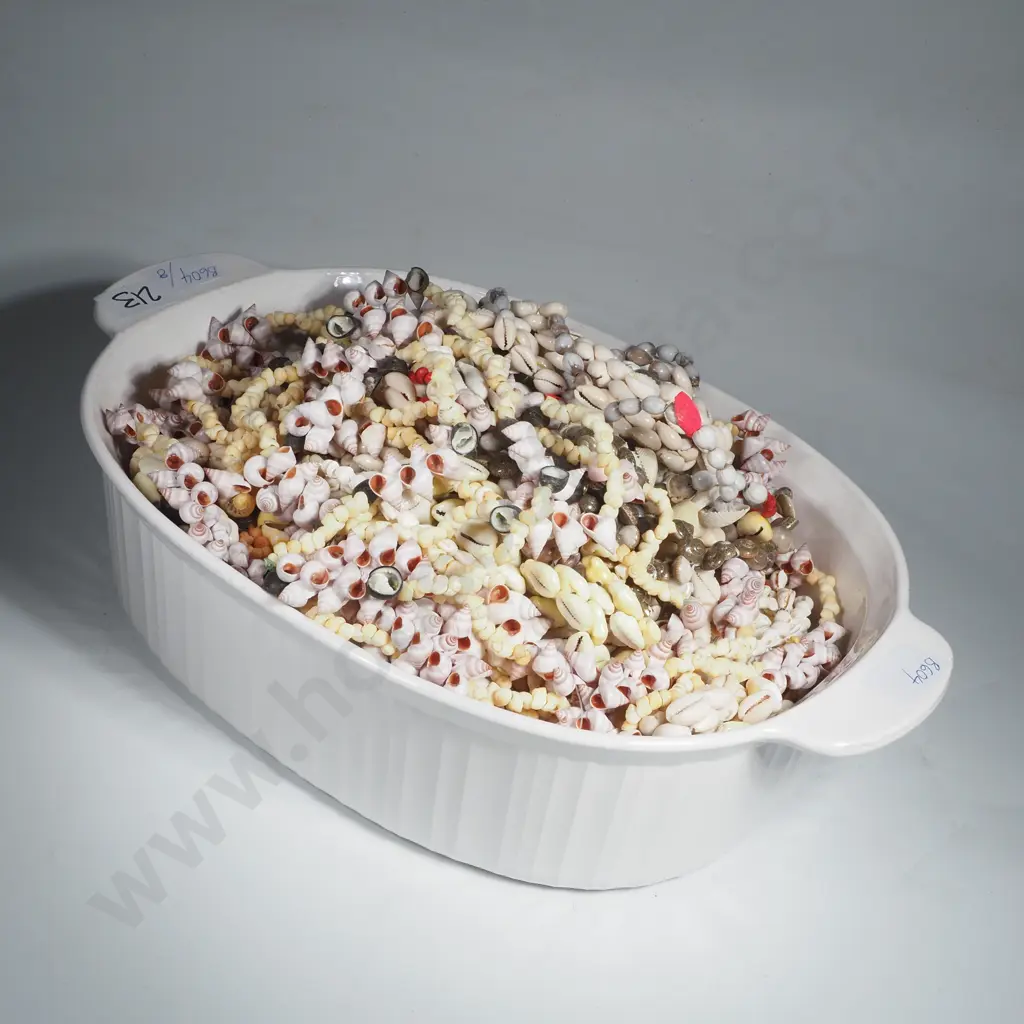 Large Quantity of Shell Necklaces in Corning Ware Dish Image 1++