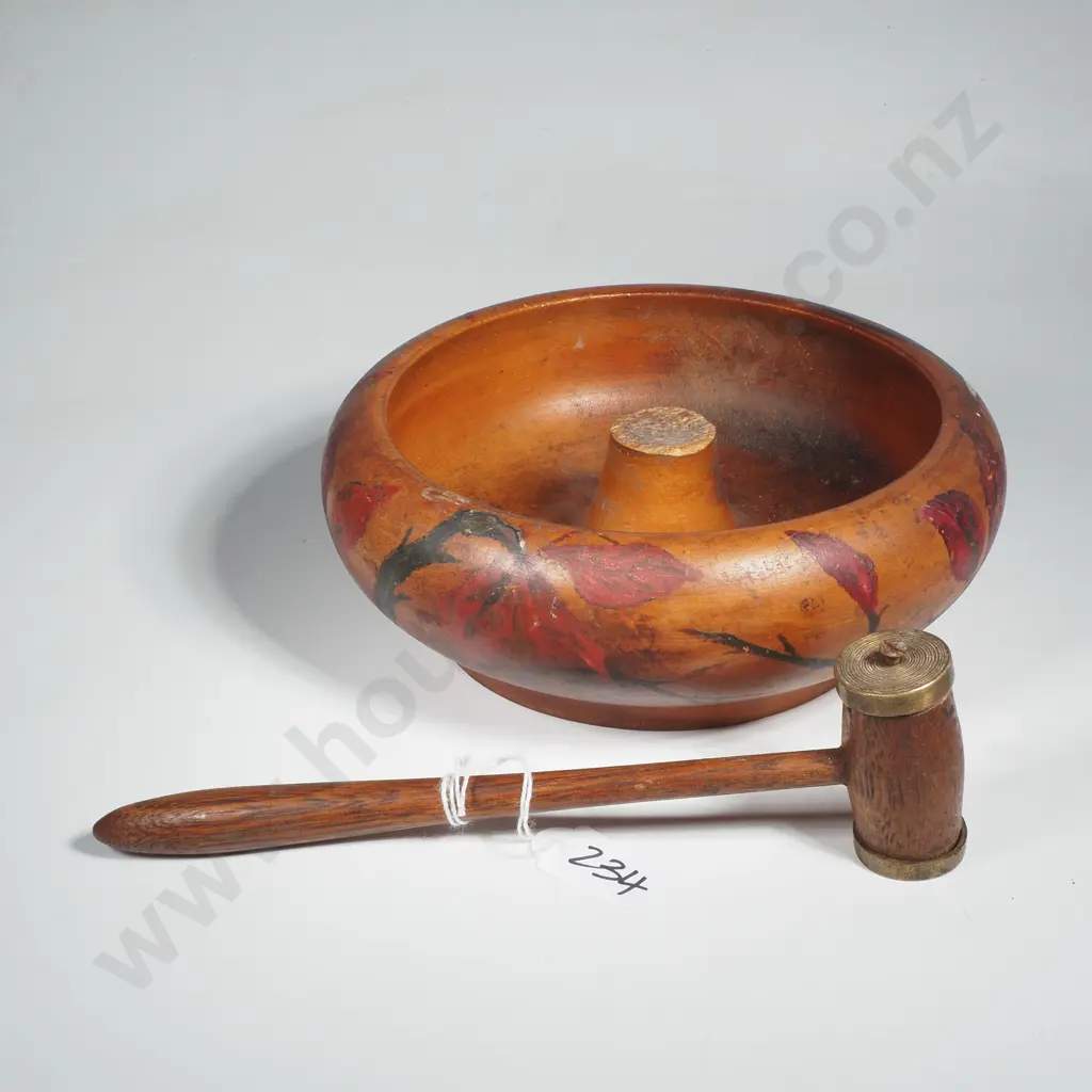 Wooden Nutcracker & Bowl w Handpainted Floral Decoration Image 1++