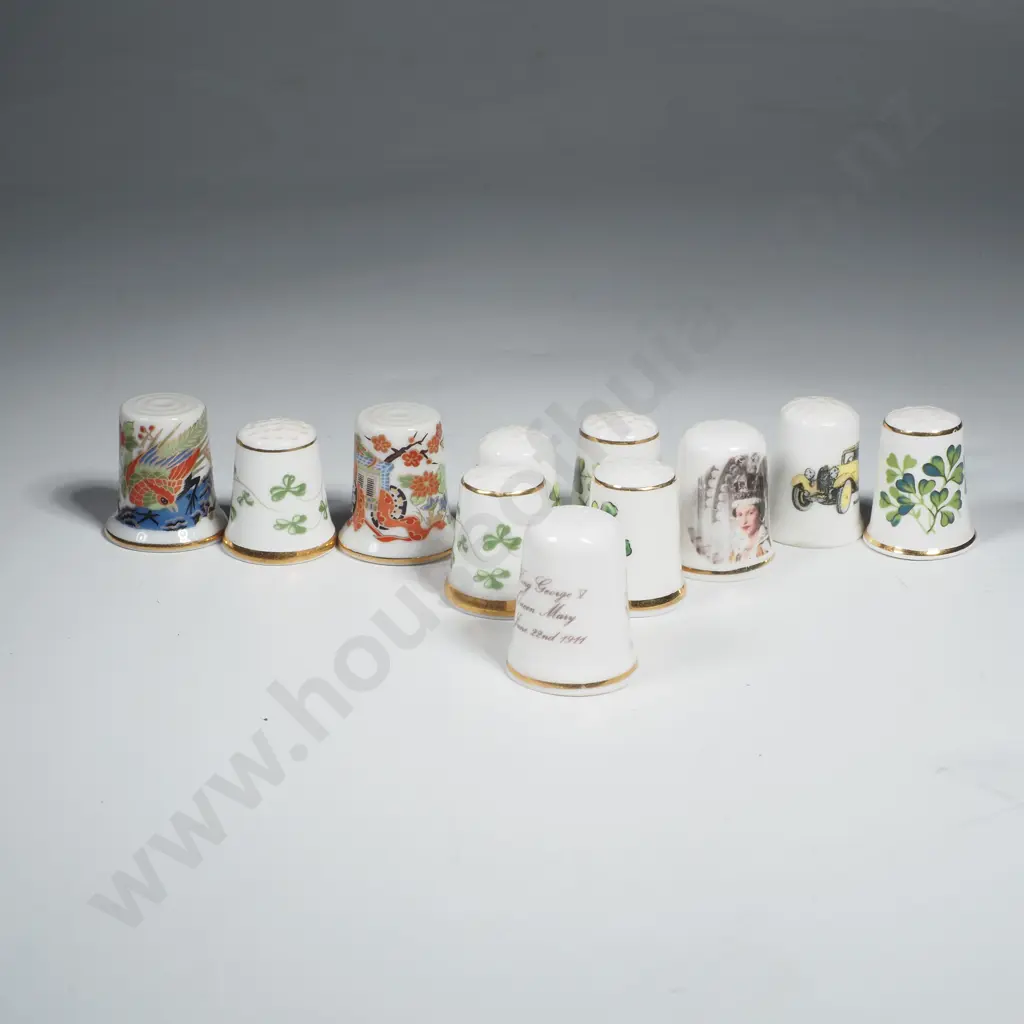 Collection of Eleven China Thimbles, Including Five w Shamrock Decoration Image 1++