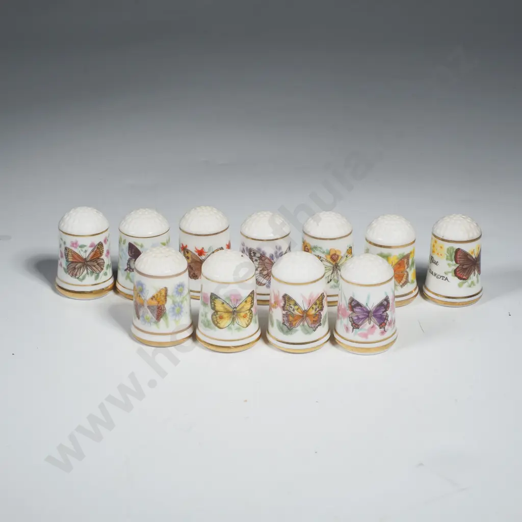 Collection of Eleven 'Butterflies & Flowers' Thimbles from the   Franklin Mint  States of America Bone China  Collection Image 1++