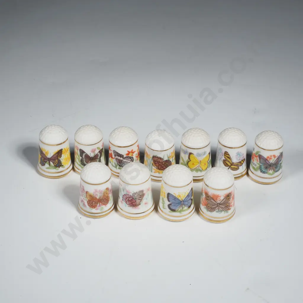 Collection of Eleven Butterflies & Flowers Thimbles  from the  Franklin Mint  States of America Bone China  Collection Image 1++