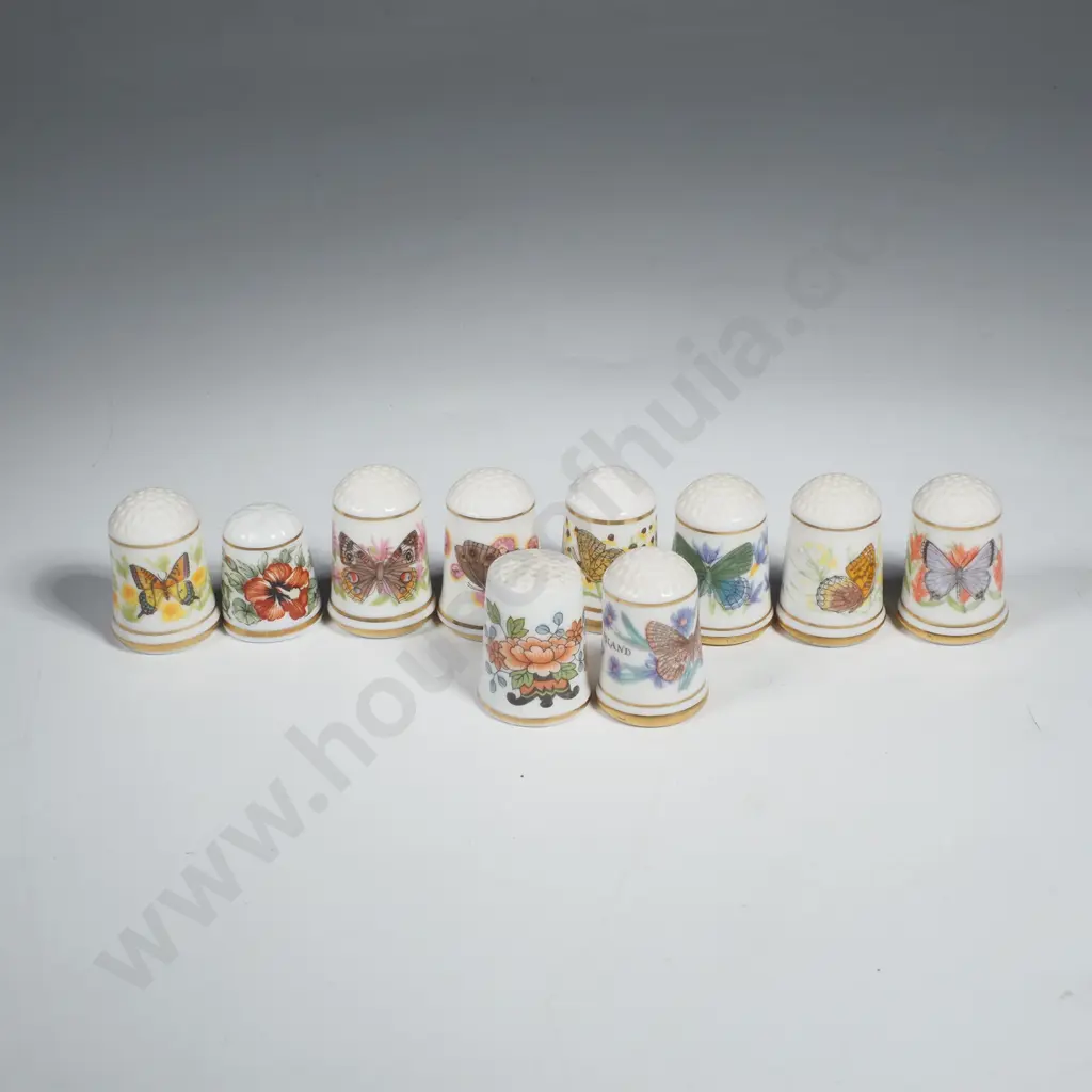 Collection of Eleven Butterflies & Flowers Thimbles  from the  Franklin Mint  States of America Bone China  Collection Image 1++