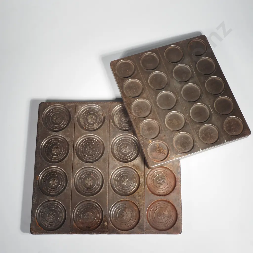 Two Vintage Metal  Molds for Chocolate or Candy Making, Larger  Mold w Ornate Starburst Pattern Image 1++