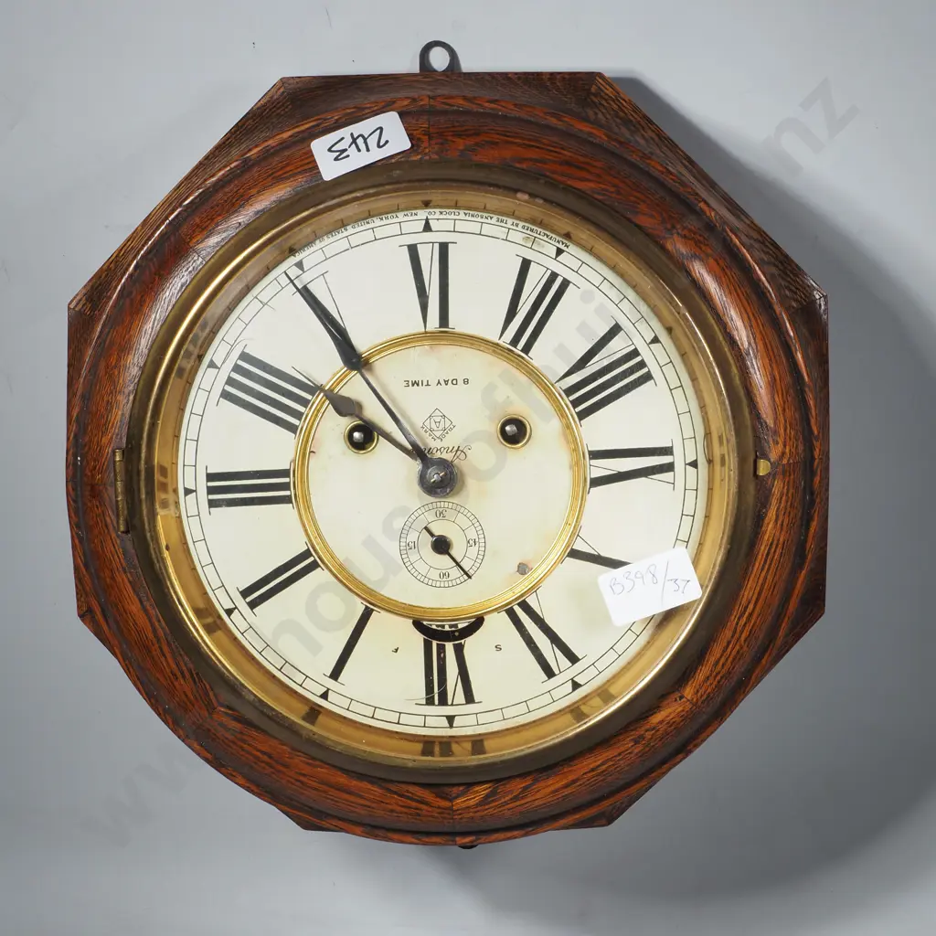 Antique Wall Hanging Ansonia 8 Day Clock w Key Image 1++