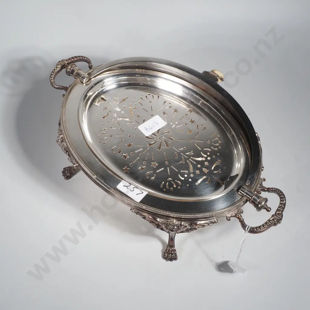 Antique Silver Plate Revolving Dome Food Warmer w Crest ( Most Distinguished Order of St Michael & St George Image 1++