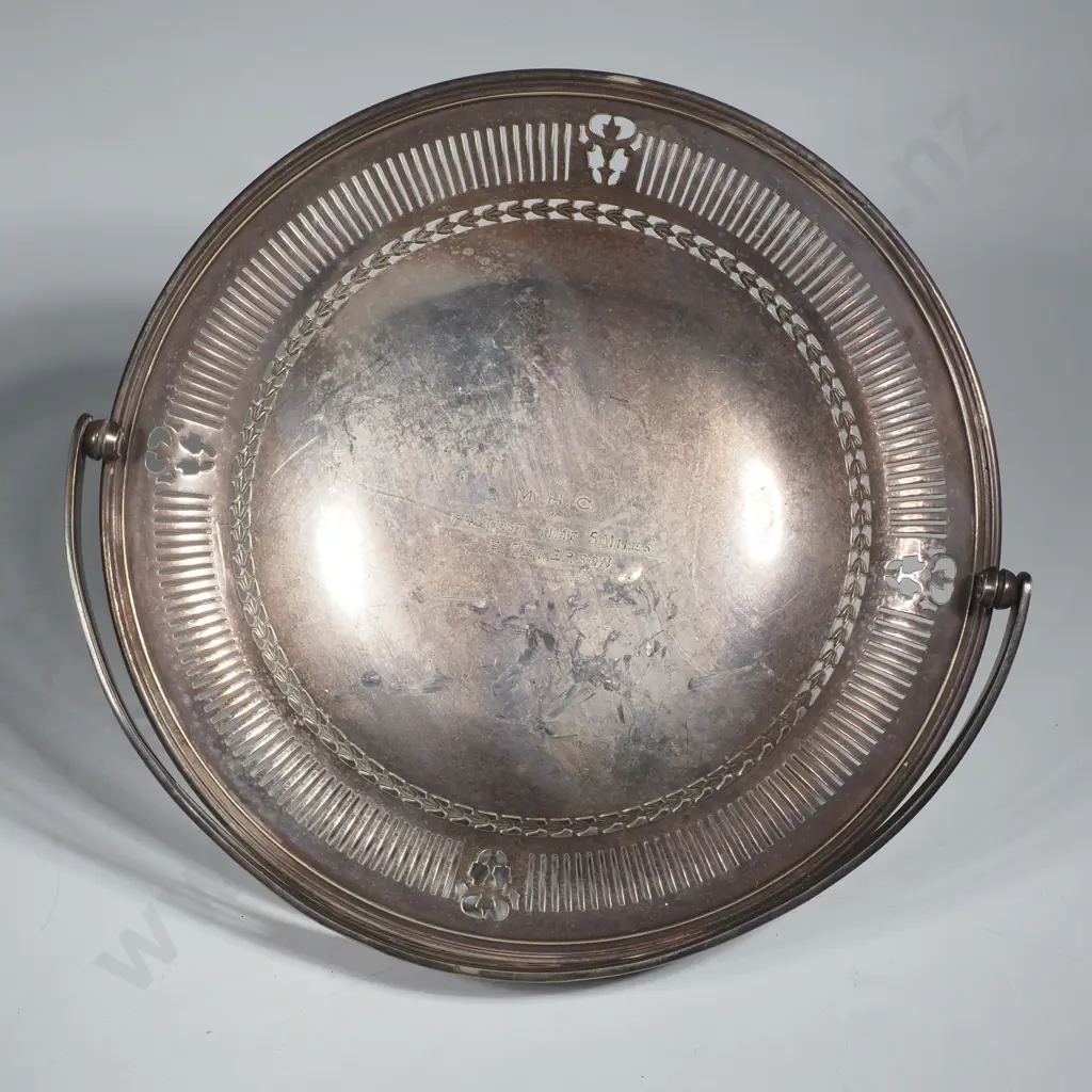 Antique Silverplate Pedestal Fruit Basket Trophy - Fastest Time , 5 Miles, 1929 Image 1++