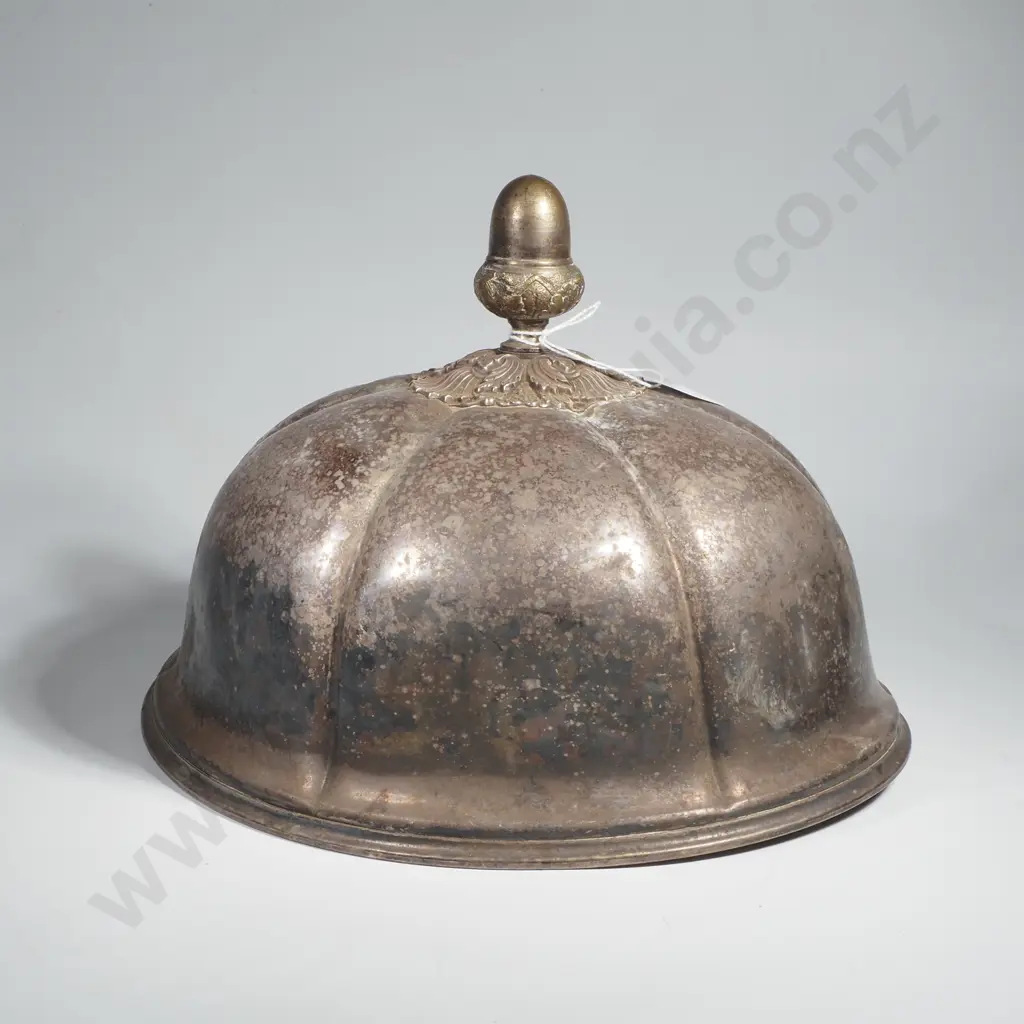 Antique Silver Plated Meat Cloche w Decorative Acorn Finial Image 1++