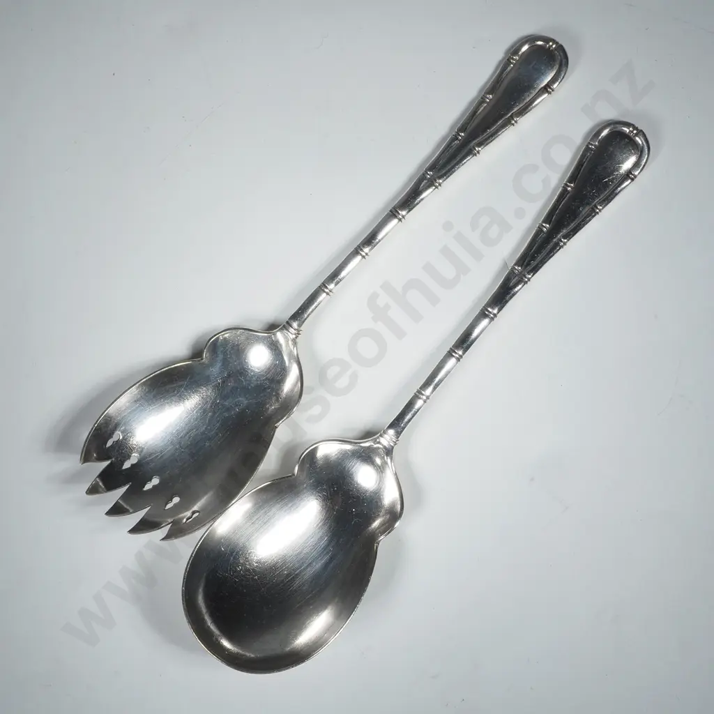 Pair of S/P Bamboo Style Handled Salad Servers Image 1++