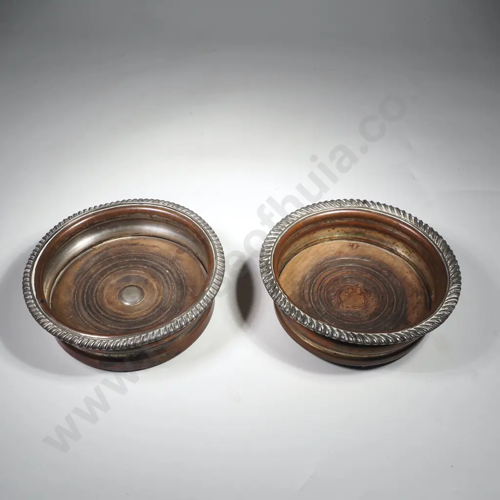 Pair of Sheffield Plate Wine Coasters W Gadrooned Edge A/F Image 1++