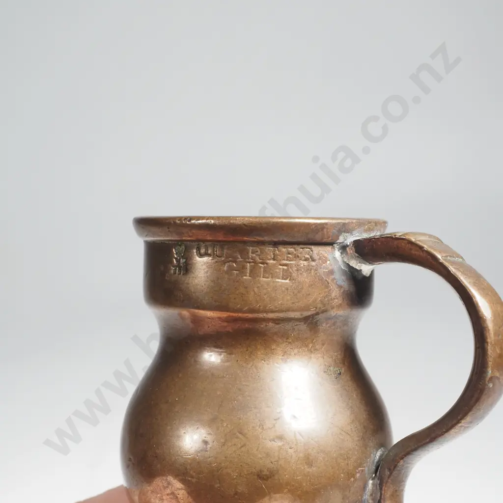 Victorian Pewter 1/2 Gill Measure Inscribed J Newell & Victorian Copper 1/4 Gill Measure, Both Stamped VR Image 1++