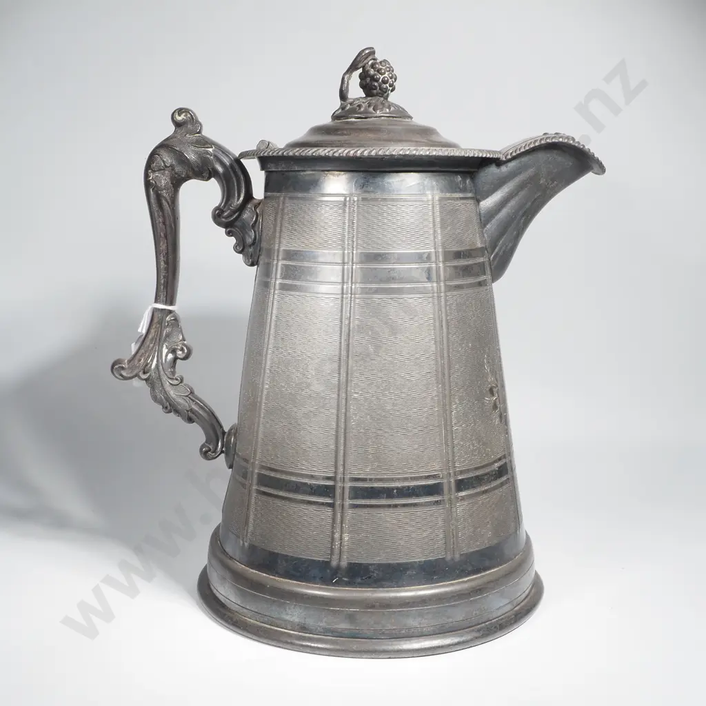 Large Silver Plate/Pewter Pitcher w Grape Finial. Possibly for Cider Image 1++
