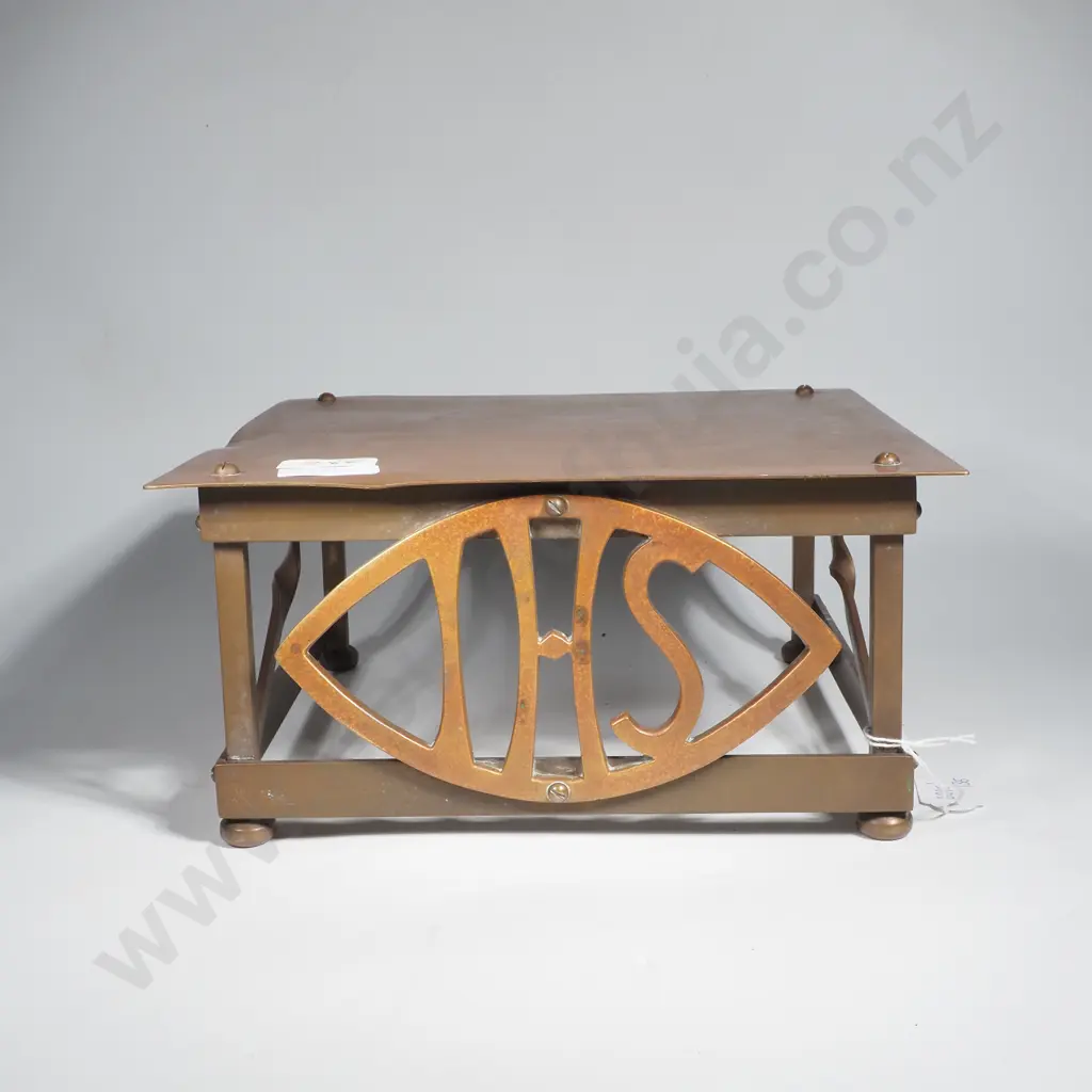Vintage Brass & Copper Stand w IHS Monogram as Centrepiece, Probably a Missal or Bible Stand Image 1++
