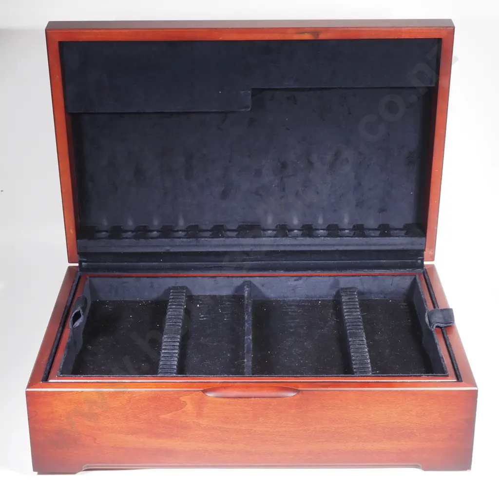 Modern Two Tier Mahogany Cutlery Box w Velvet Lined Interior Image 1++